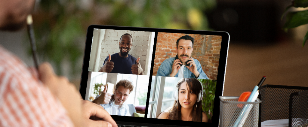 Video chatting session of five people via live video calls