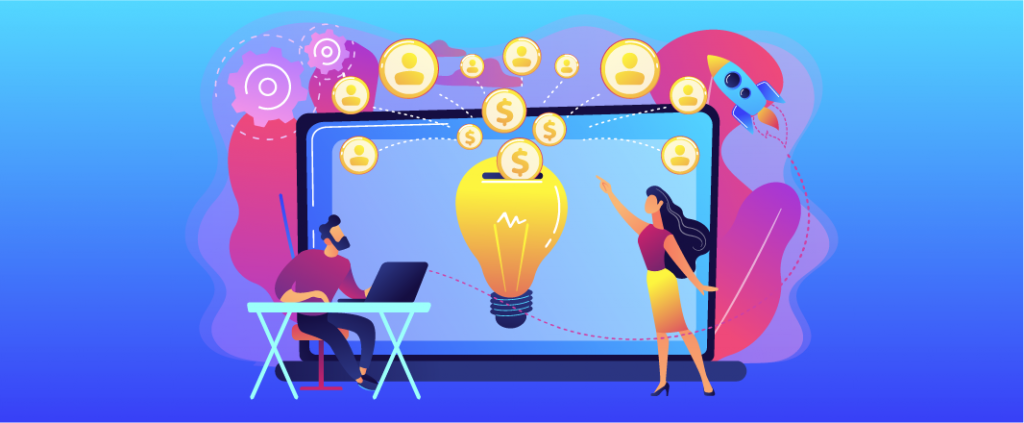 Vector image symbolizing money float into idea (lightbulb)