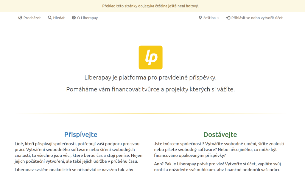 Screen of Liberapay front page