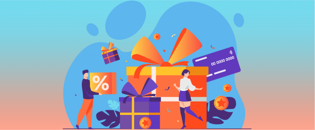 Vector large presents as rewards and credit card