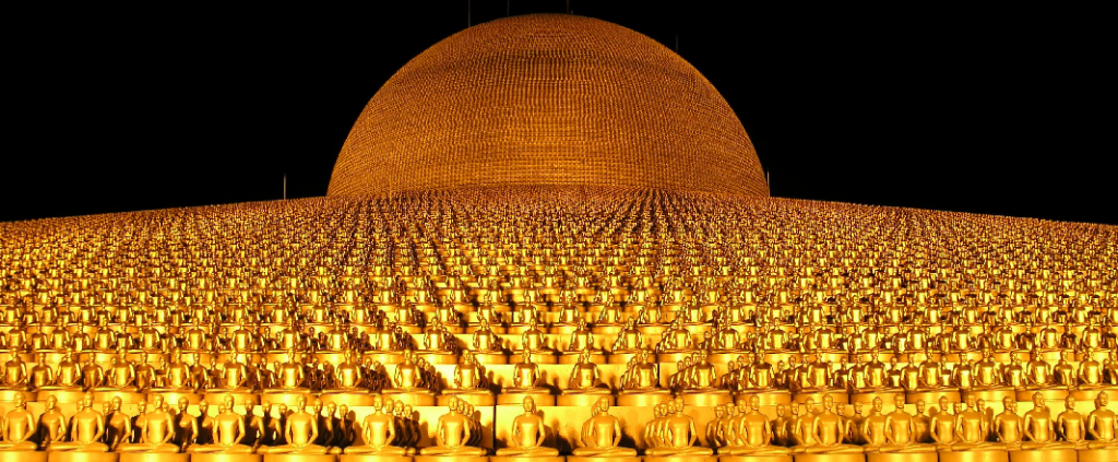 Holy place palace shine golden Buddha