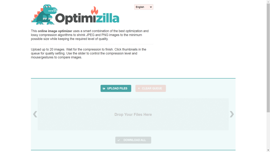 Screen of Optimizilla main menu