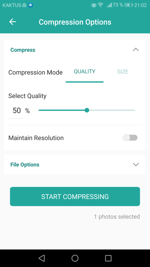 Lit Photo (Photo Compress & Resize) compression options