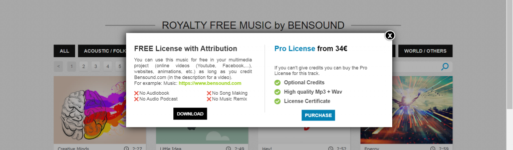 Bensound Free license vs premium license