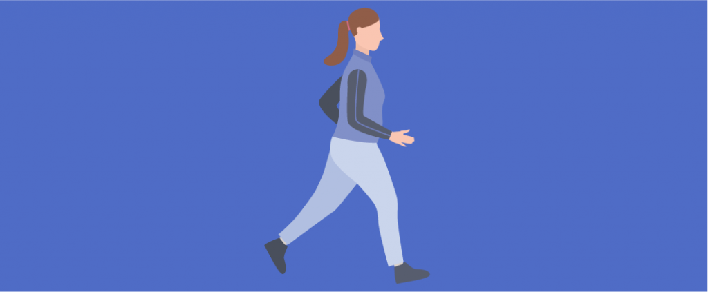 Vector woman in blue walks