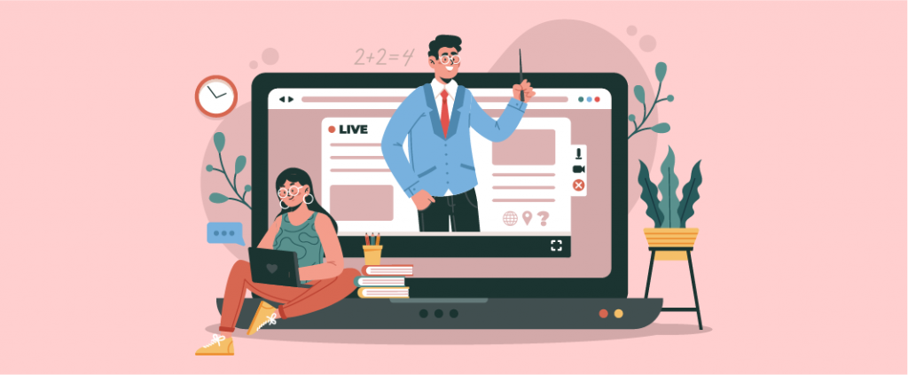 Vector graphic of people studying online