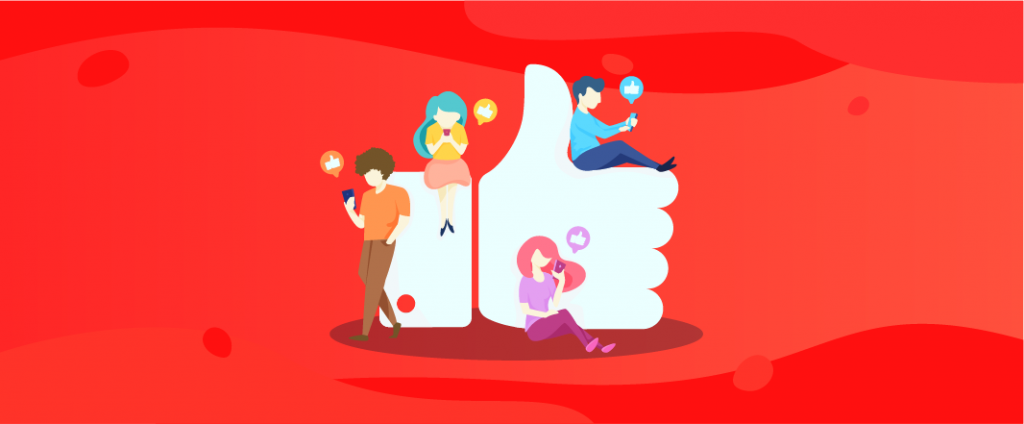 Vector graphic banner of people liking content