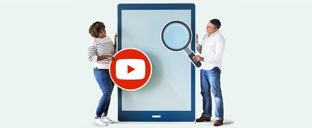 Man and woman searching on youtube